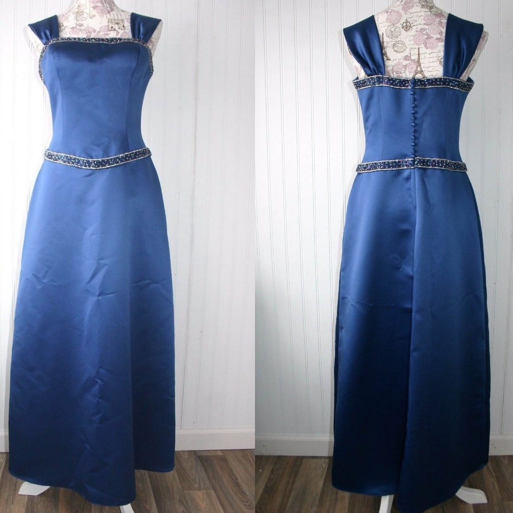 Bill Levkoff blue satin gown beaded NWT New PROM